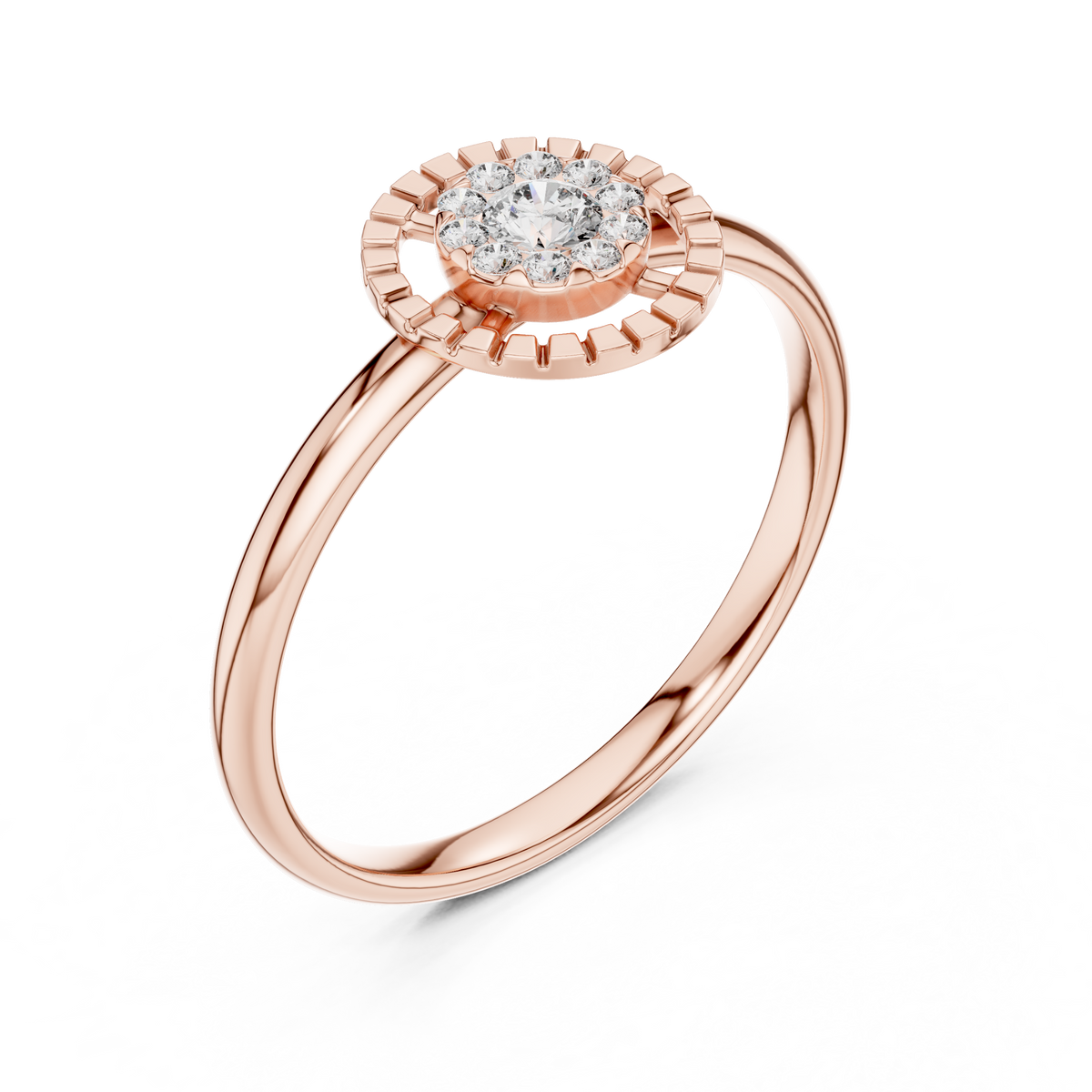 Round Moissanite Diamond Halo Cluster Split Ring - View 3