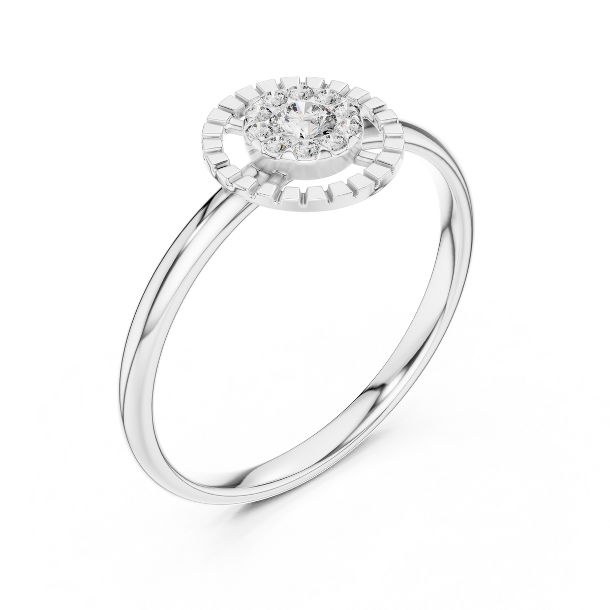 Round Moissanite Diamond Halo Cluster Split Ring - View 4