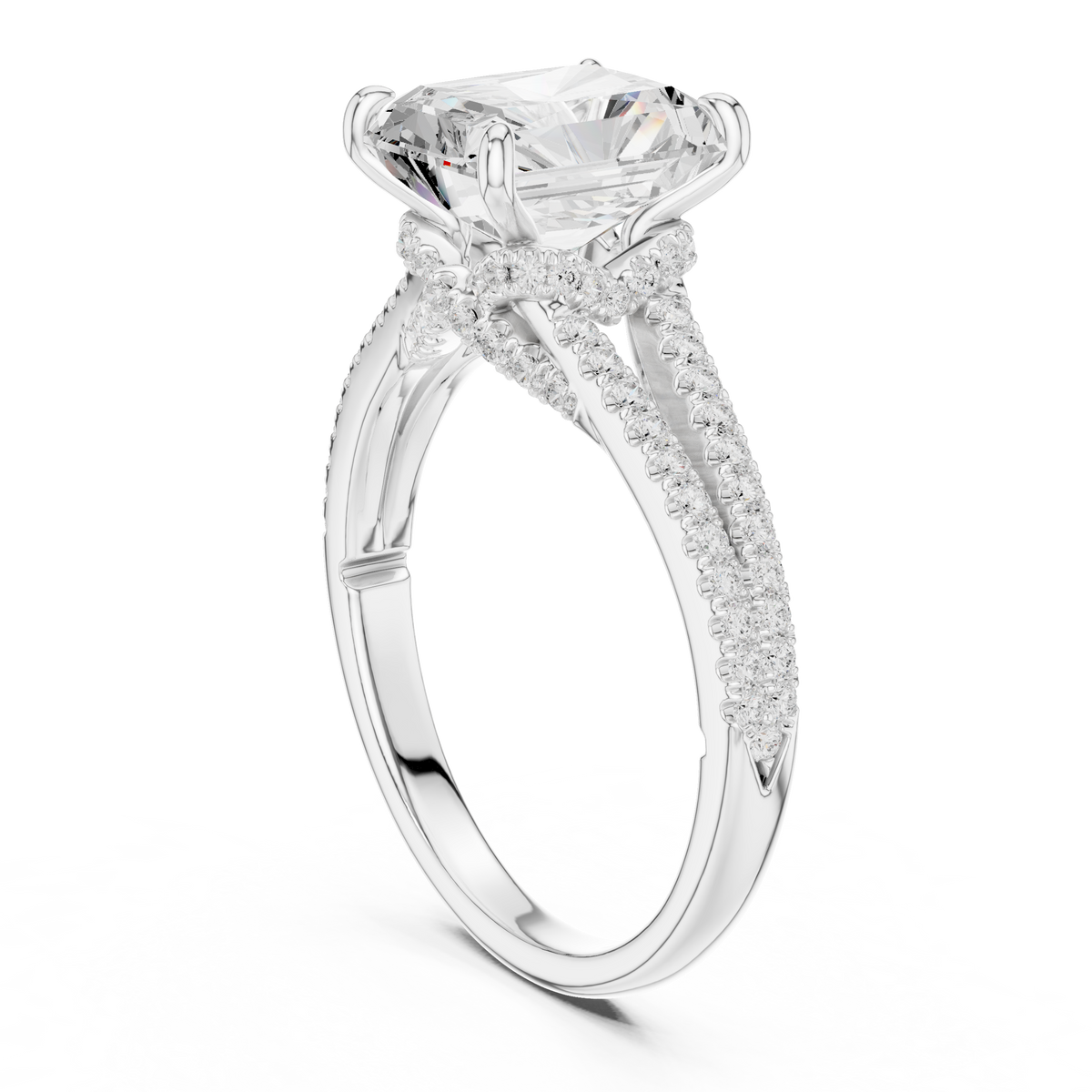 Split Shank Radiant Cut Lab Diamond Engagement Ring - View 12