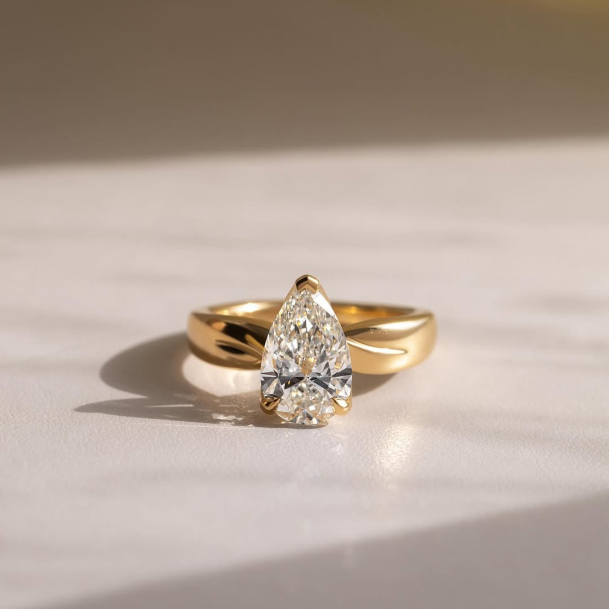 Pear Cut Lab Diamond Bypass Solitaire Ring