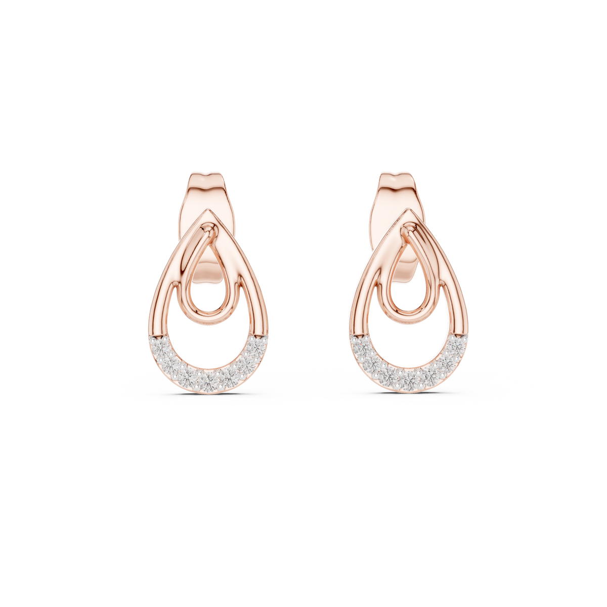 iconic loop round lab diamond stud earrings with interlinked teardrop elegance - view 2