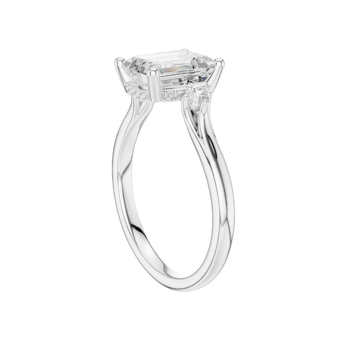 three stone emerald cut lab diamond engagement ring - view 12
