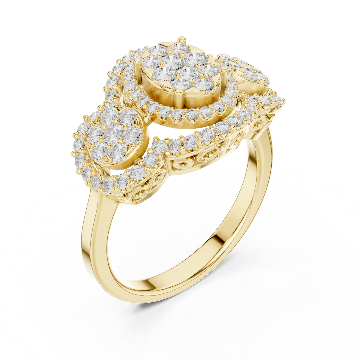 triple halo lab grown diamond cluster statement ring - view 4