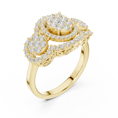 Triple Halo Lab Grown Diamond Cluster Statement Ring - View 4