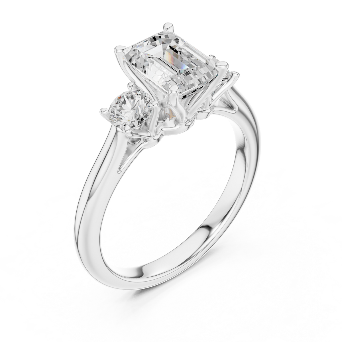 classic emerald with round side lab diamond ring - view 4