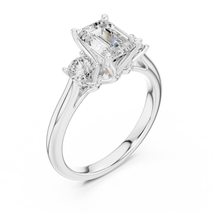 Classic Emerald With Round Side Lab Diamond Ring - View 4