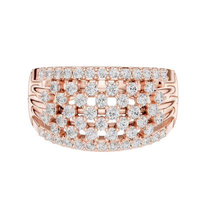 Round Cut Multi Row Pave Lab Diamond Statement Band Ring - View 2