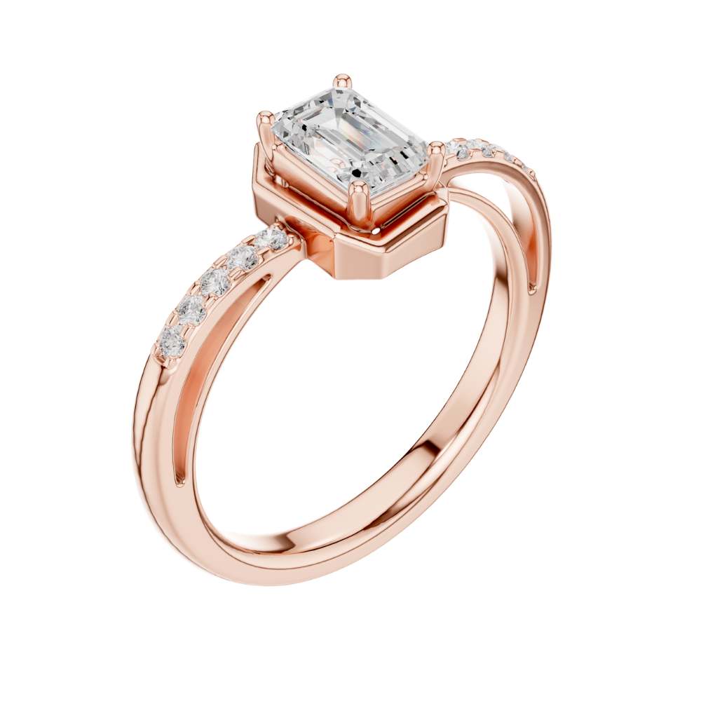 Emerald Cut Lab Diamond Ring with Classic Bezel Setting - View 5