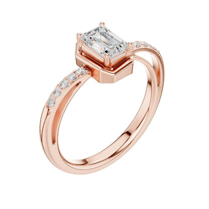 Emerald Cut Lab Diamond Ring with Classic Bezel Setting - View 5