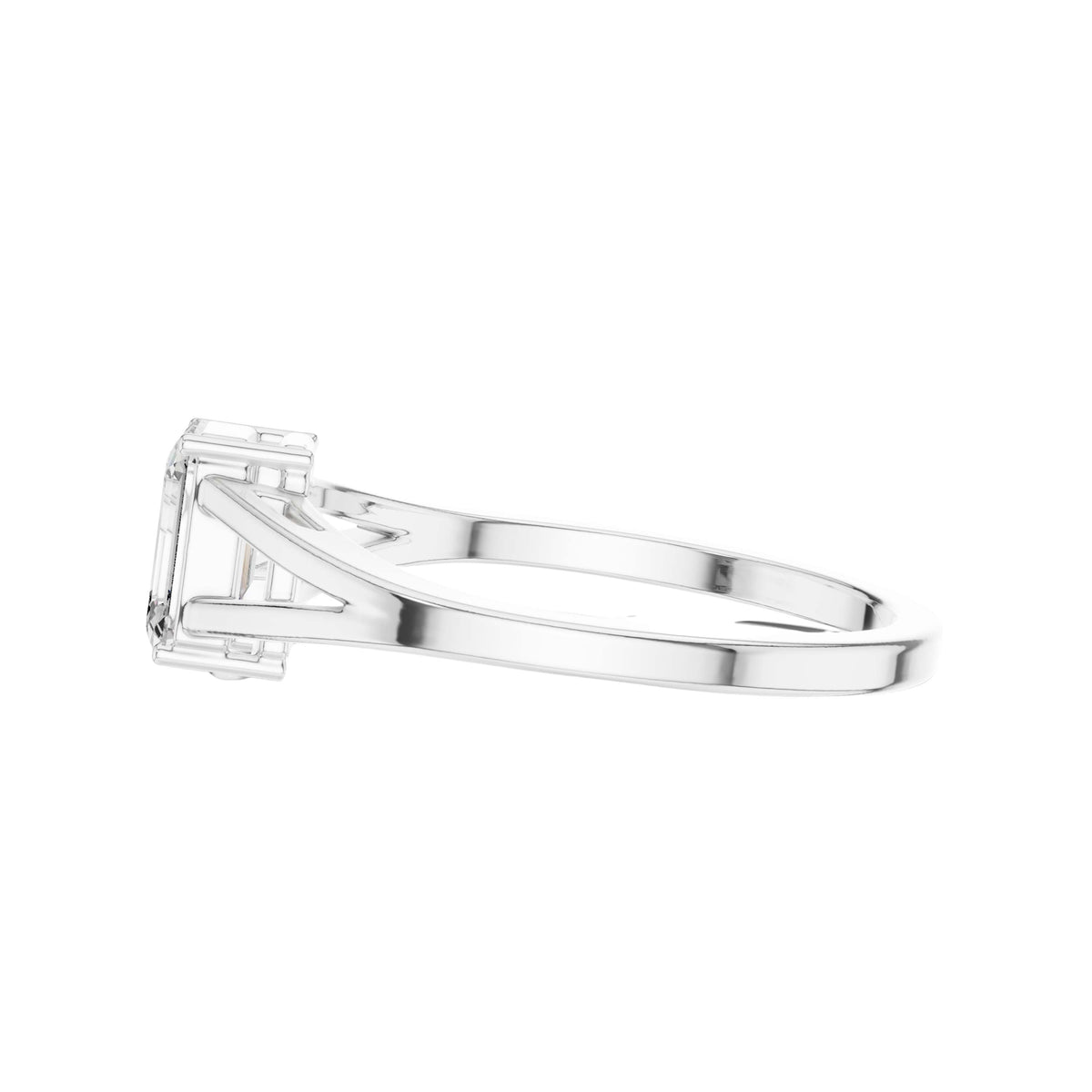 emerald cut moissanite diamond split shank solitaire ring - view 9