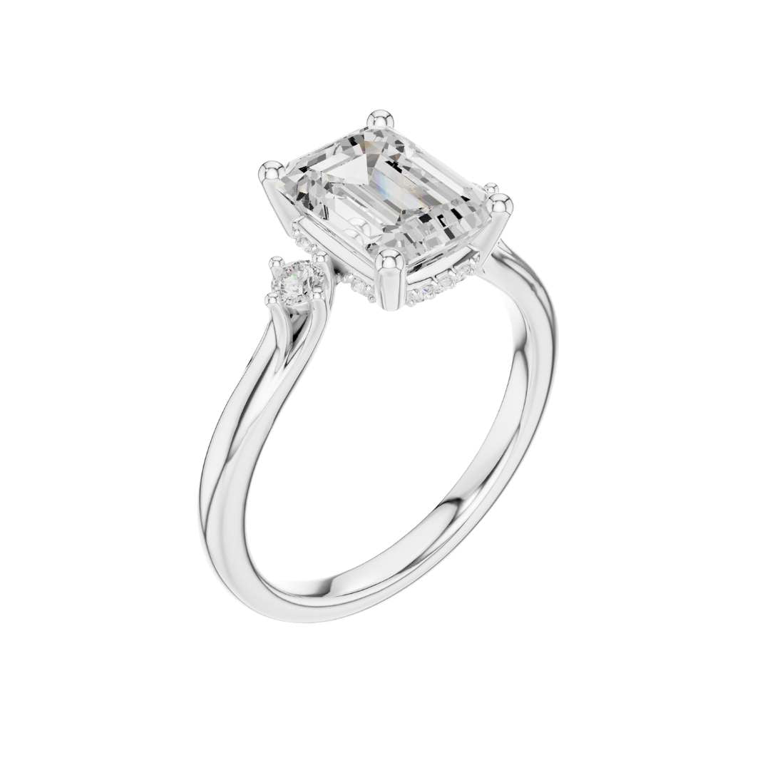Three Stone Emerald Cut Lab Diamond Engagement Ring - View 6