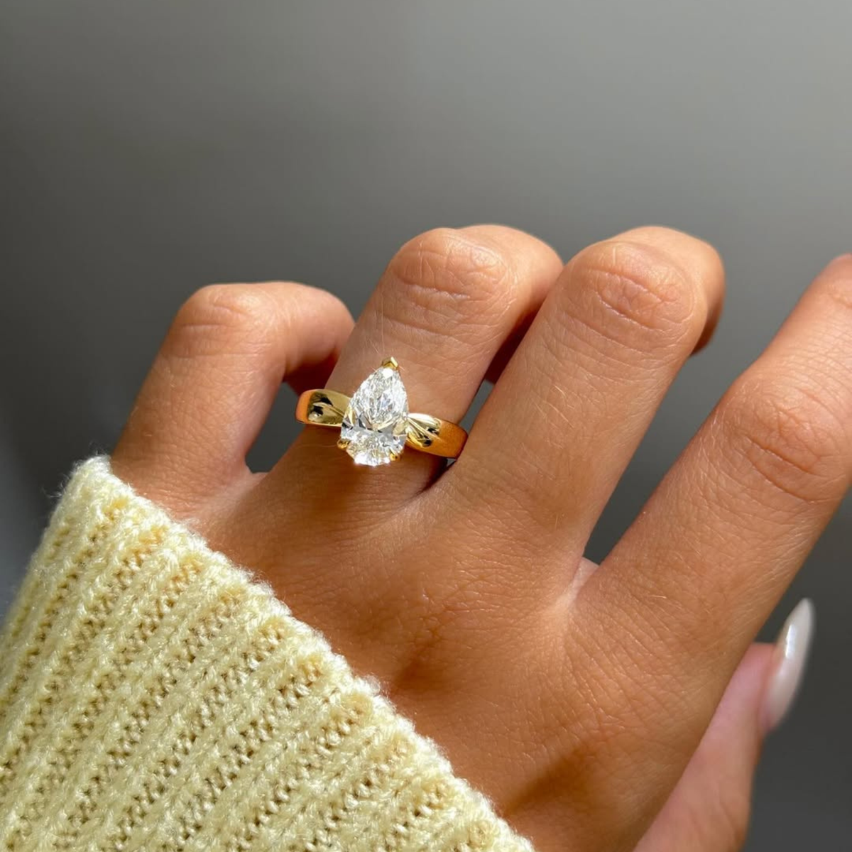 Pear Cut Lab Diamond Bypass Solitaire Ring - View 3