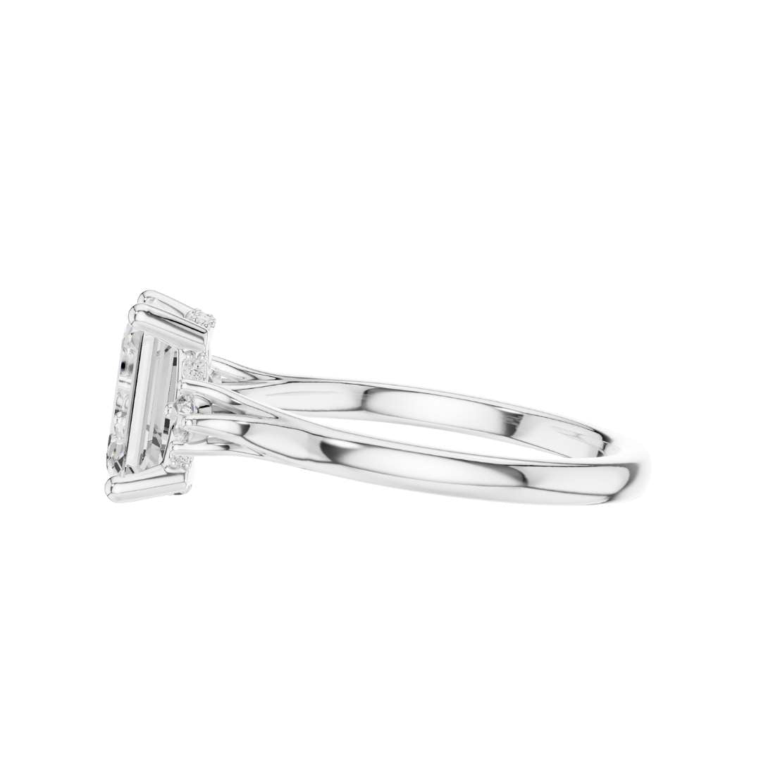Three Stone Emerald Cut Lab Diamond Engagement Ring - View 9