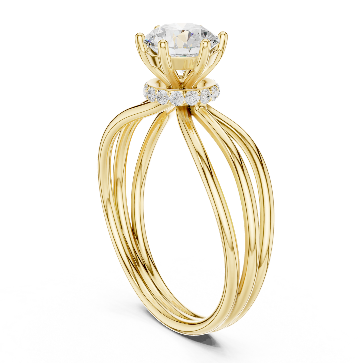 triple row round lab diamond solitaire engagement ring - view 5