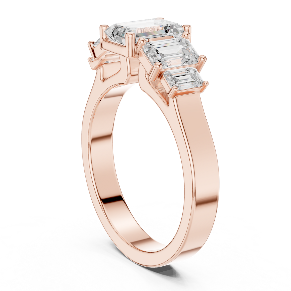 Five Stone Emerald Cut Lab Diamond Anniversary Ring - View 2