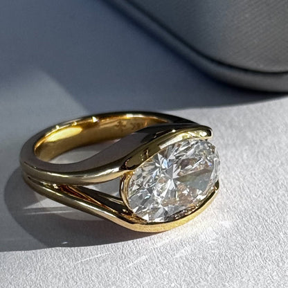 Oval Cut Bezel Set Moissanite Diamond Solitaire Ring - View 3