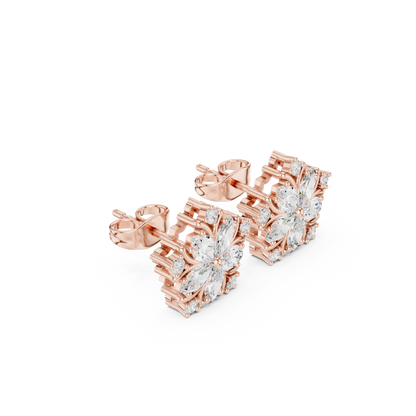 Blossom Petal Cluster Marquise And Round Moissanite Diamond Stud Earrings Floral Starburst - View 3