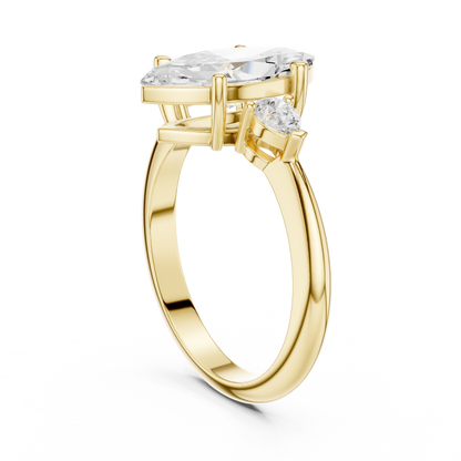 Marquise Moissanite Diamond Three Stone Engagement Ring - View 2