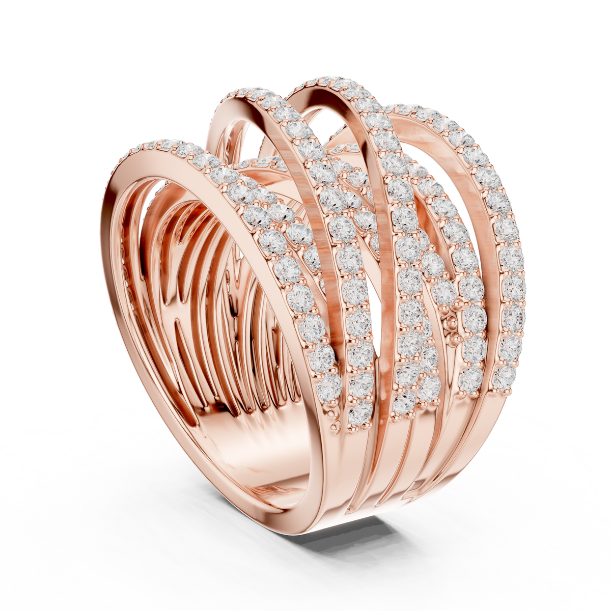 round cut moissanite diamond multi row crossover statement ring - view 2