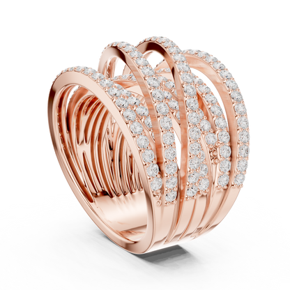 Round Cut Lab Diamond Multi Row Crossover Statement Ring - View 2