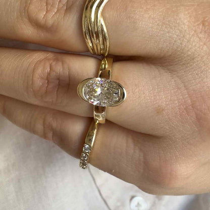 Oval Cut Moissanite Diamond Bezel Solitaire Ring - View 5