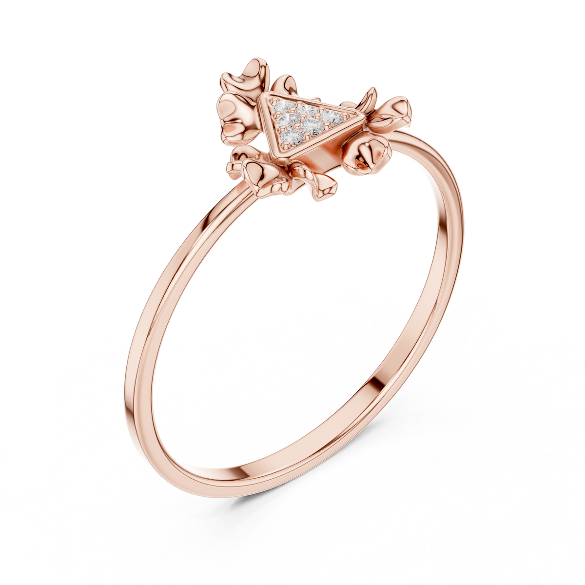 Trillion Shape Round Cut Lab Diamond Floral Statement Ring - View 3
