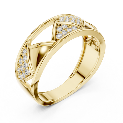 Round Cut Moissanite Diamond Men's Triangular Pave Pattern Statement Ring - View 4