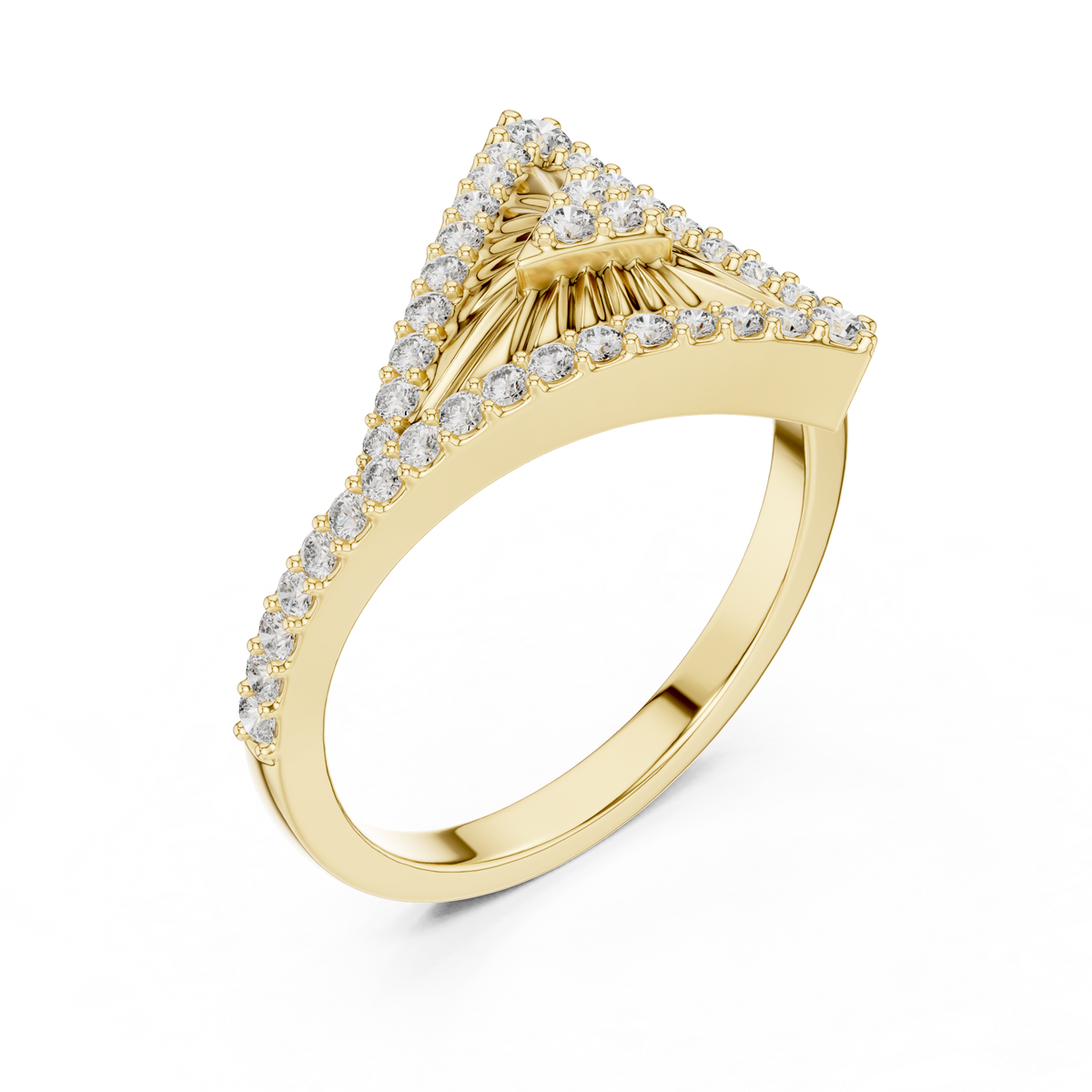 Triangle Round Moissanite Diamond Statement Ring Geometric Pave Design - View 2
