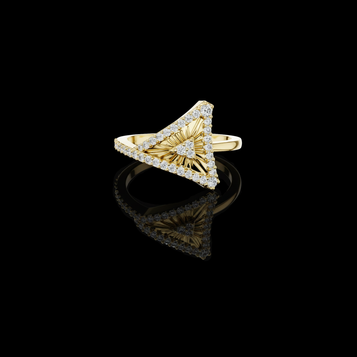 Triangle Round Lab Diamond Statement Ring Geometric Pave Design