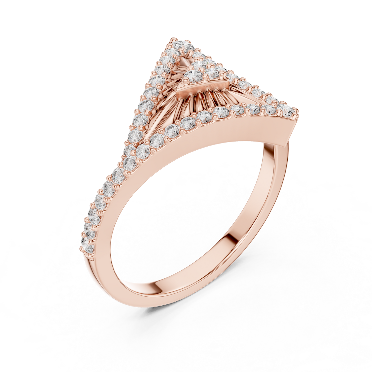 Triangle Round Lab Diamond Statement Ring Geometric Pave Design - View 3