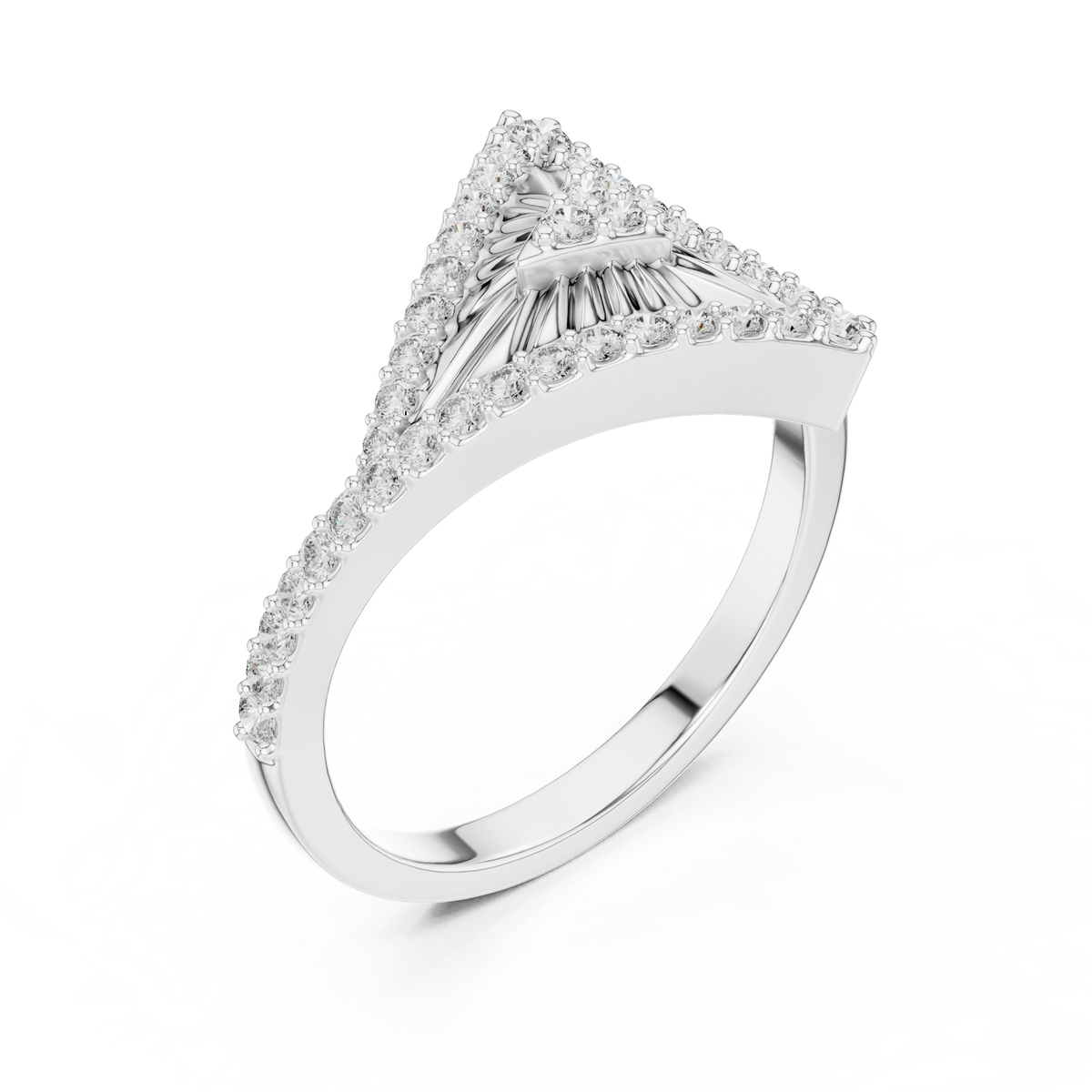 Triangle Round Lab Diamond Statement Ring Geometric Pave Design - View 4