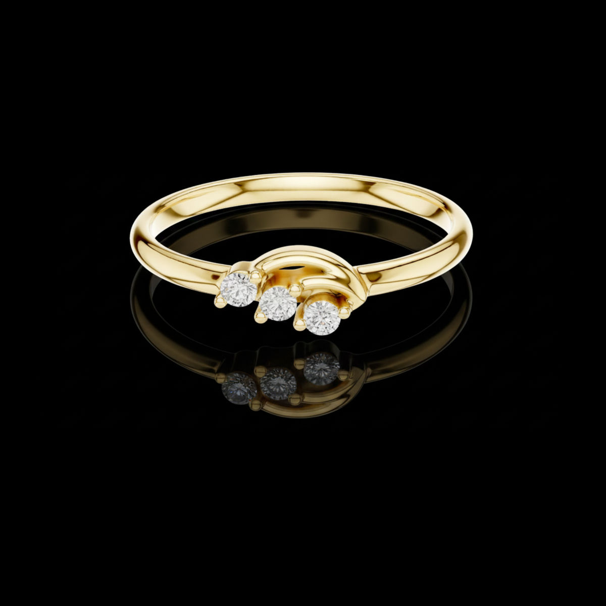 round cut lab diamond three stone wave ring