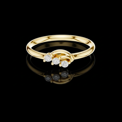 Round Cut Lab Diamond Three Stone Wave Ring