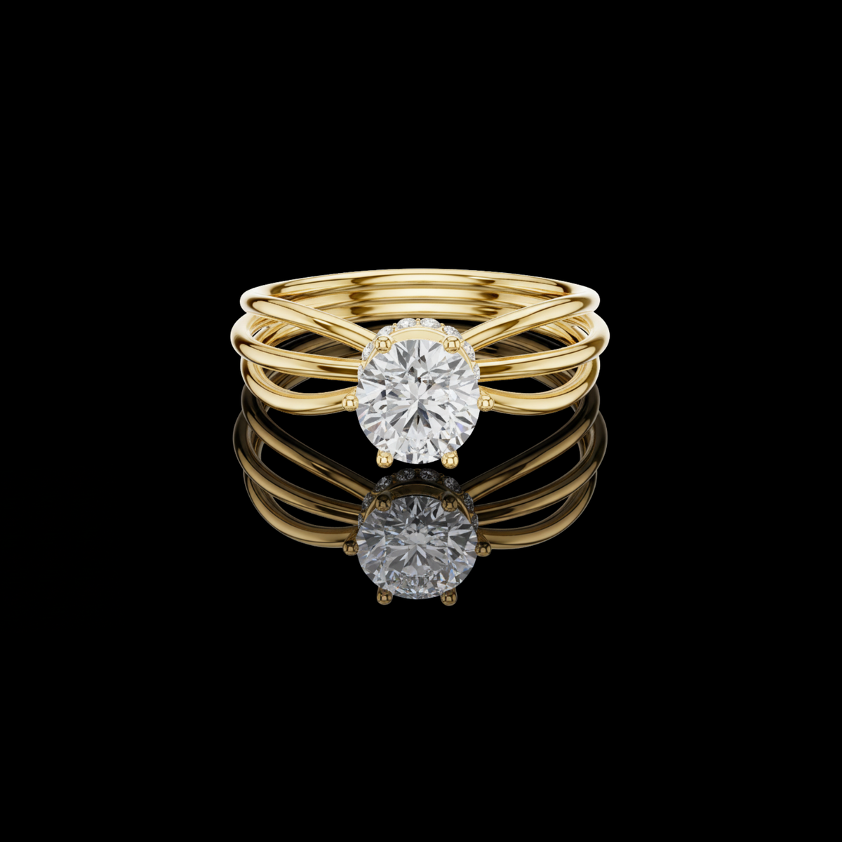 Triple Row Round Lab Diamond Solitaire Engagement Ring