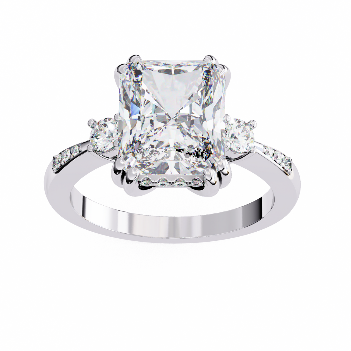 radiant cut three stone lab diamond solitaire wedding ring - view 4