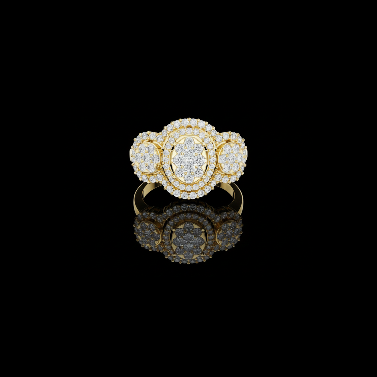 triple halo lab grown diamond cluster statement ring