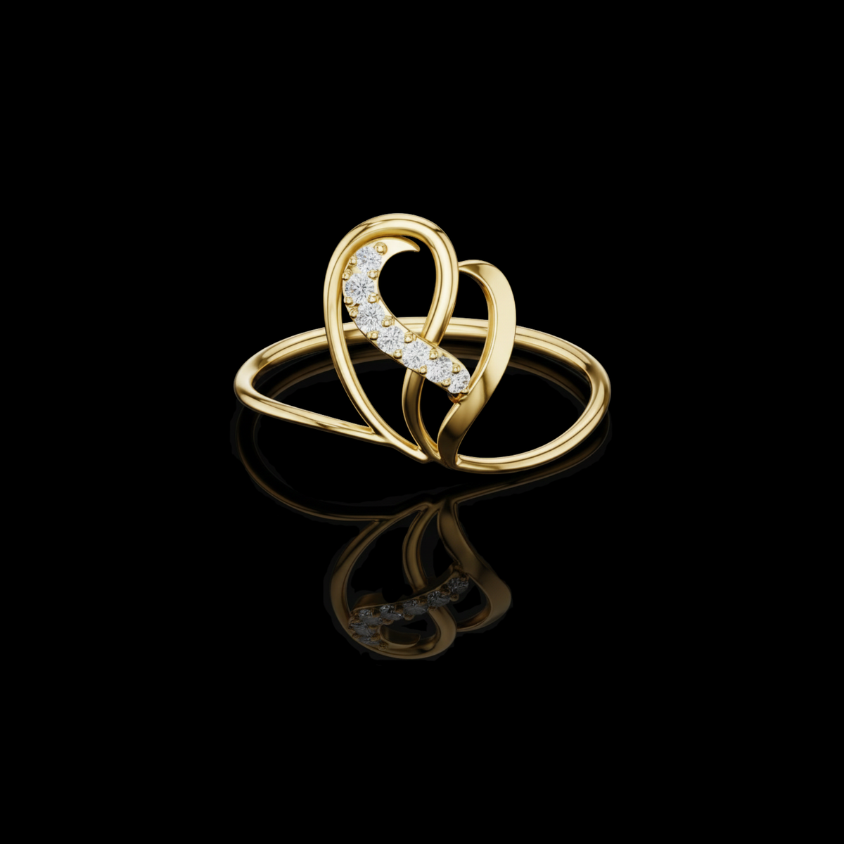 interlocking pave round lab diamond open heart shape engagement ring