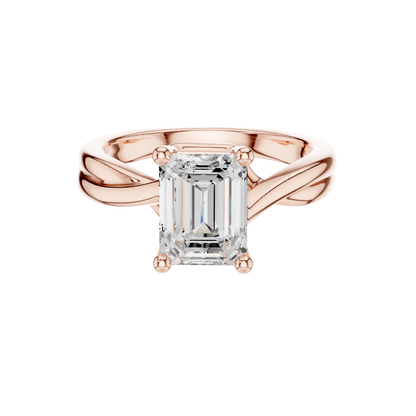 Emerald Cut Solitaire Twisted Split Shank Lab Diamond Ring - View 2