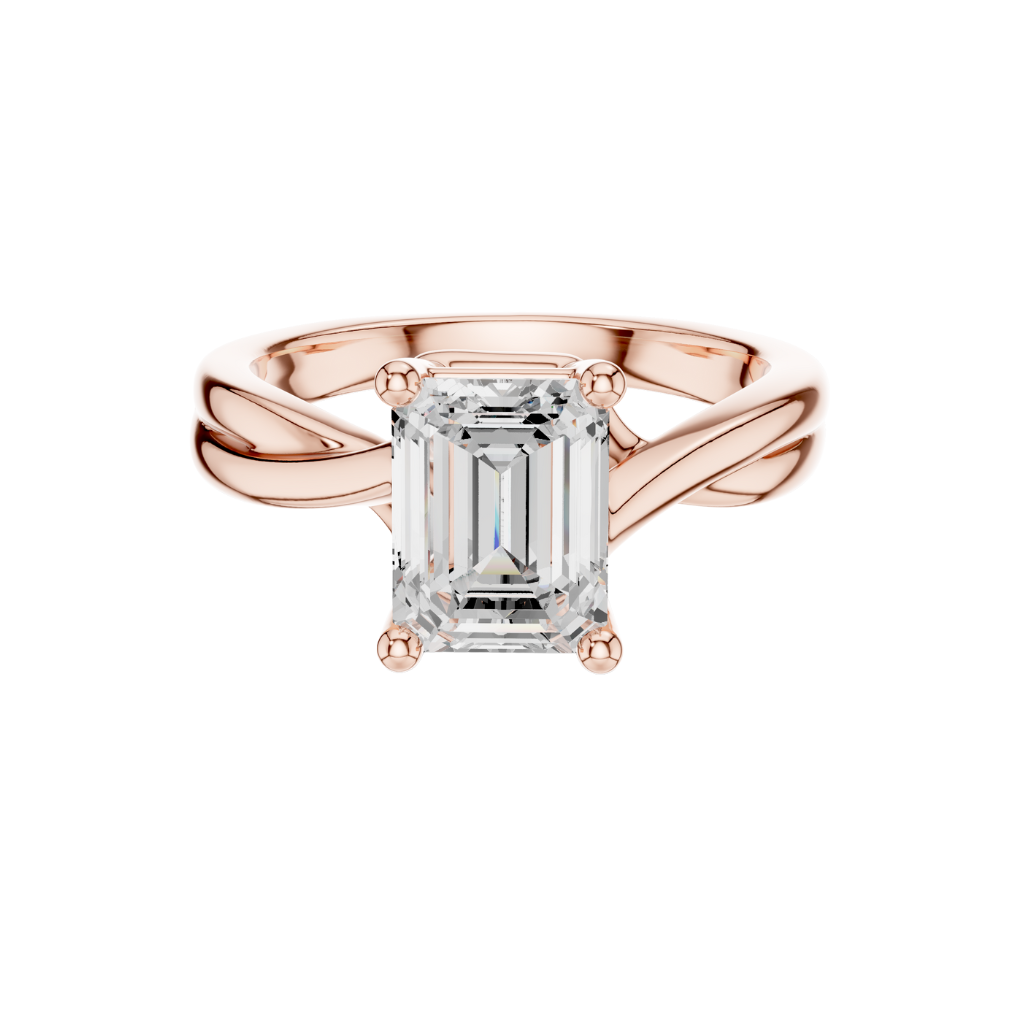 Emerald Cut Solitaire Twisted Split Shank Moissanite Diamond Ring - View 2