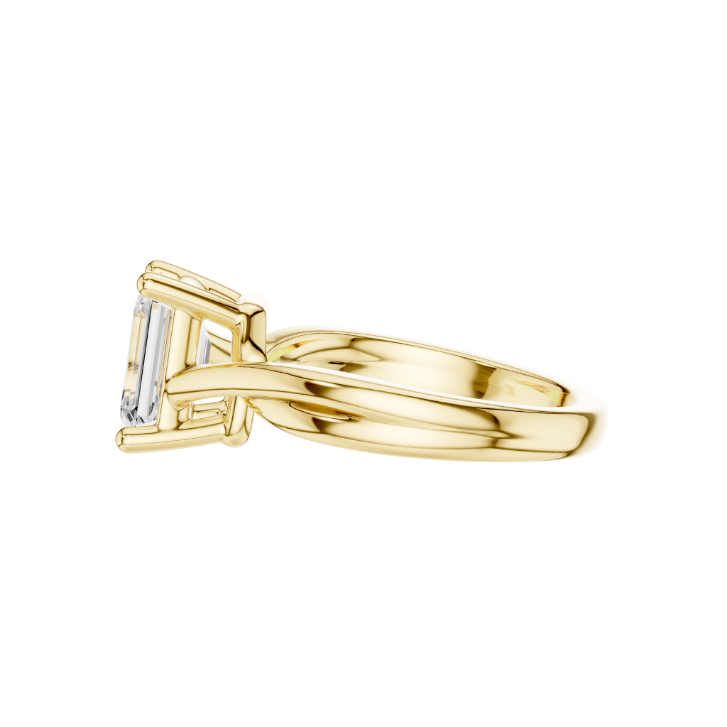 Emerald Cut Solitaire Twisted Split Shank Moissanite Diamond Ring - View 4