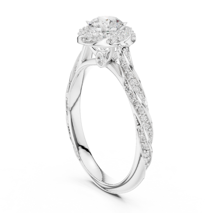 Round Cut Lab Diamond Halo Twisted Split Shank Ring - View 7
