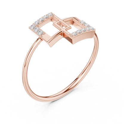 Stunning Round Cut Lab Diamond Edged Interlocking Square Ring - View 3