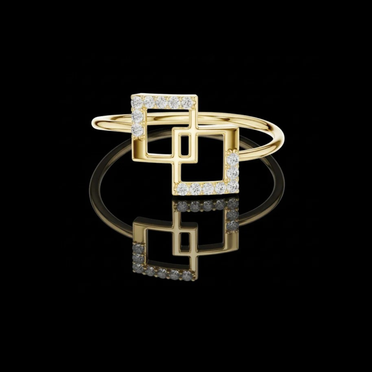Stunning Round Cut Moissanite Diamond Edged Interlocking Square Ring