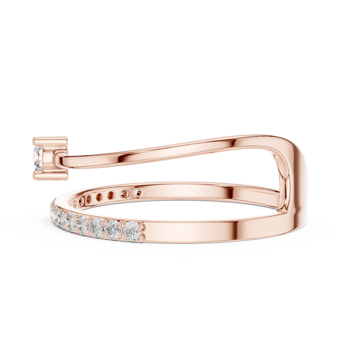 Round Cut Lab Diamond Open Wrap Pave Bypass Ring - View 9