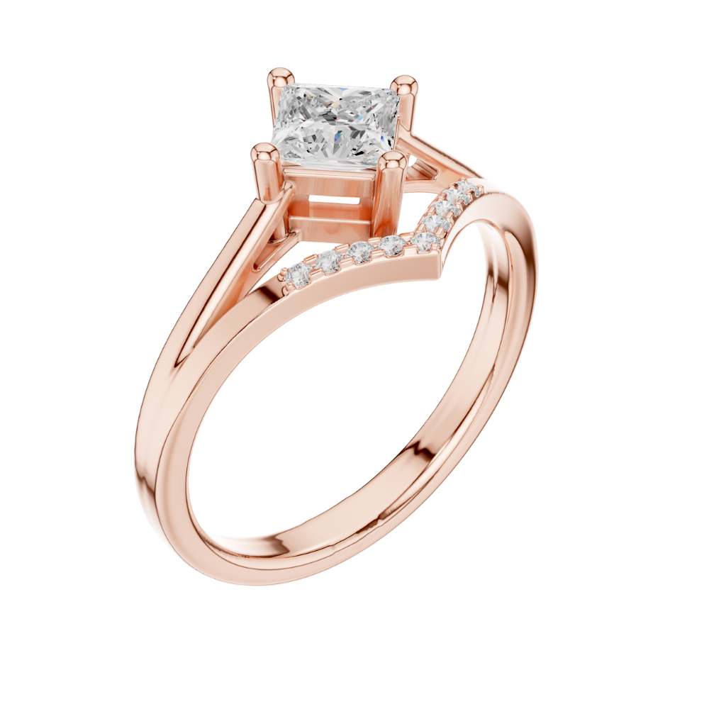 princess cut moissanite diamond chevron engagement ring - view 5