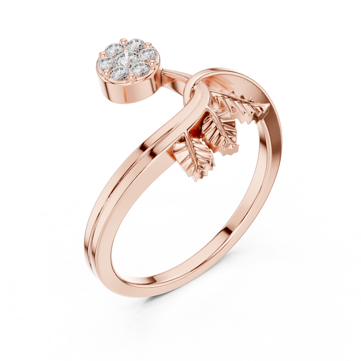 Nature Inspired Moissanite Diamond Leaf Delicate Ring - View 3