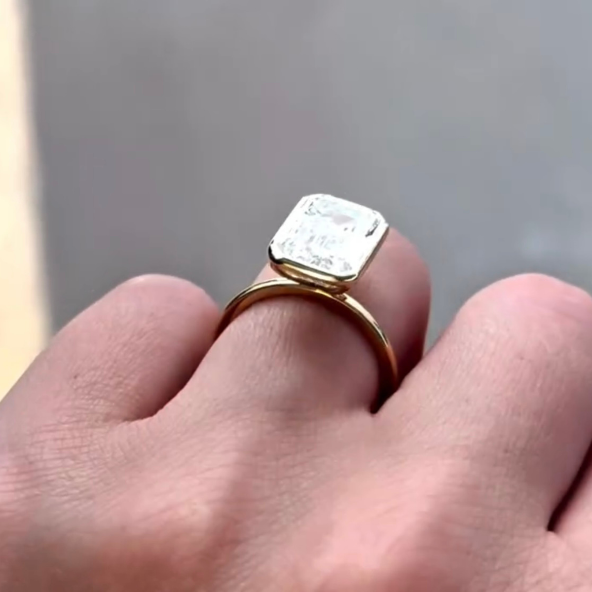 emerald cut lab diamond bezel solitaire engagement ring - view 3