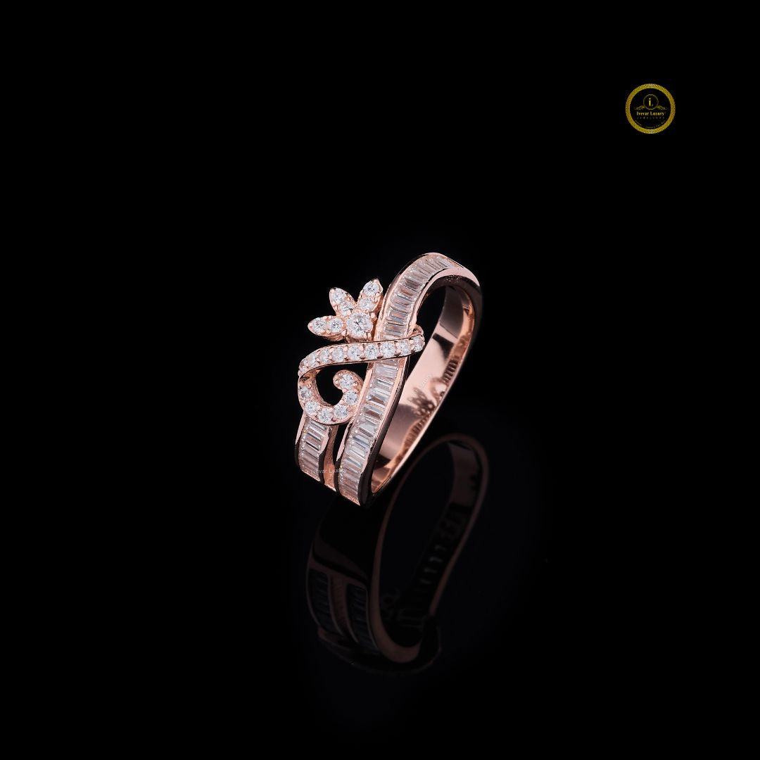floral bypass baguette and round lab diamond engagement band - view 2