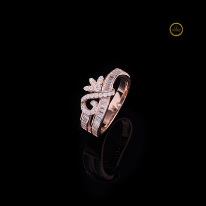 Floral Bypass baguette and Round Lab Diamond Engagement Band - View 2