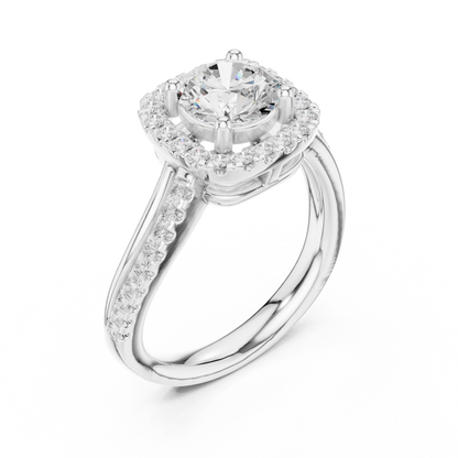 Round Halo Split Shank Moissanite Diamond Ring - View 6